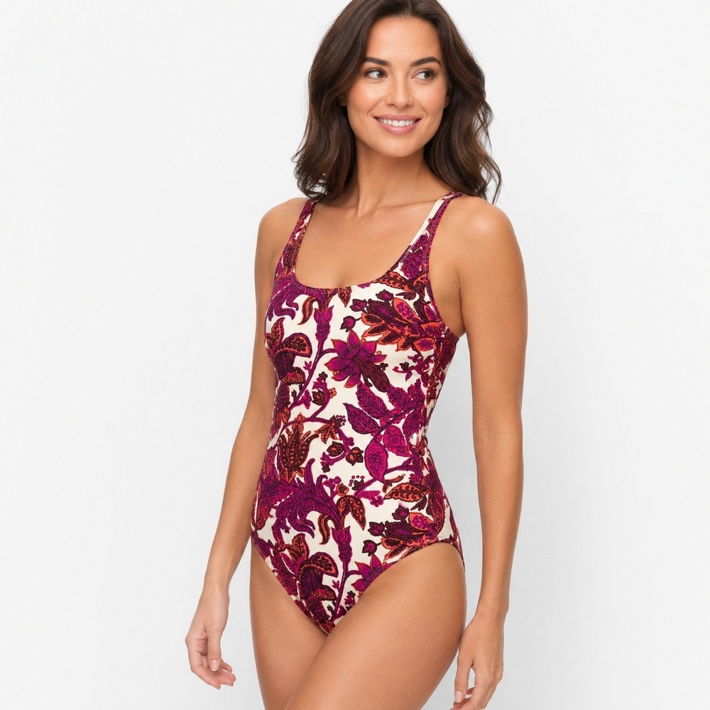 Talbots Aqua Club One Piece Swimsuit Paisley Floral Crossback Strappy Size Large